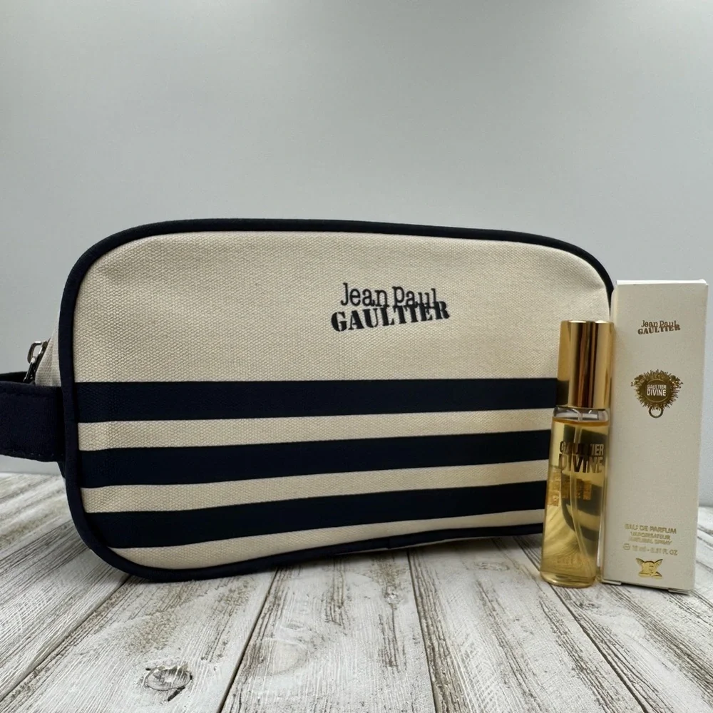 Jean Paul Gaultier Black and Cream Duffel Bag and Gaultier Divine Eau De Parfum